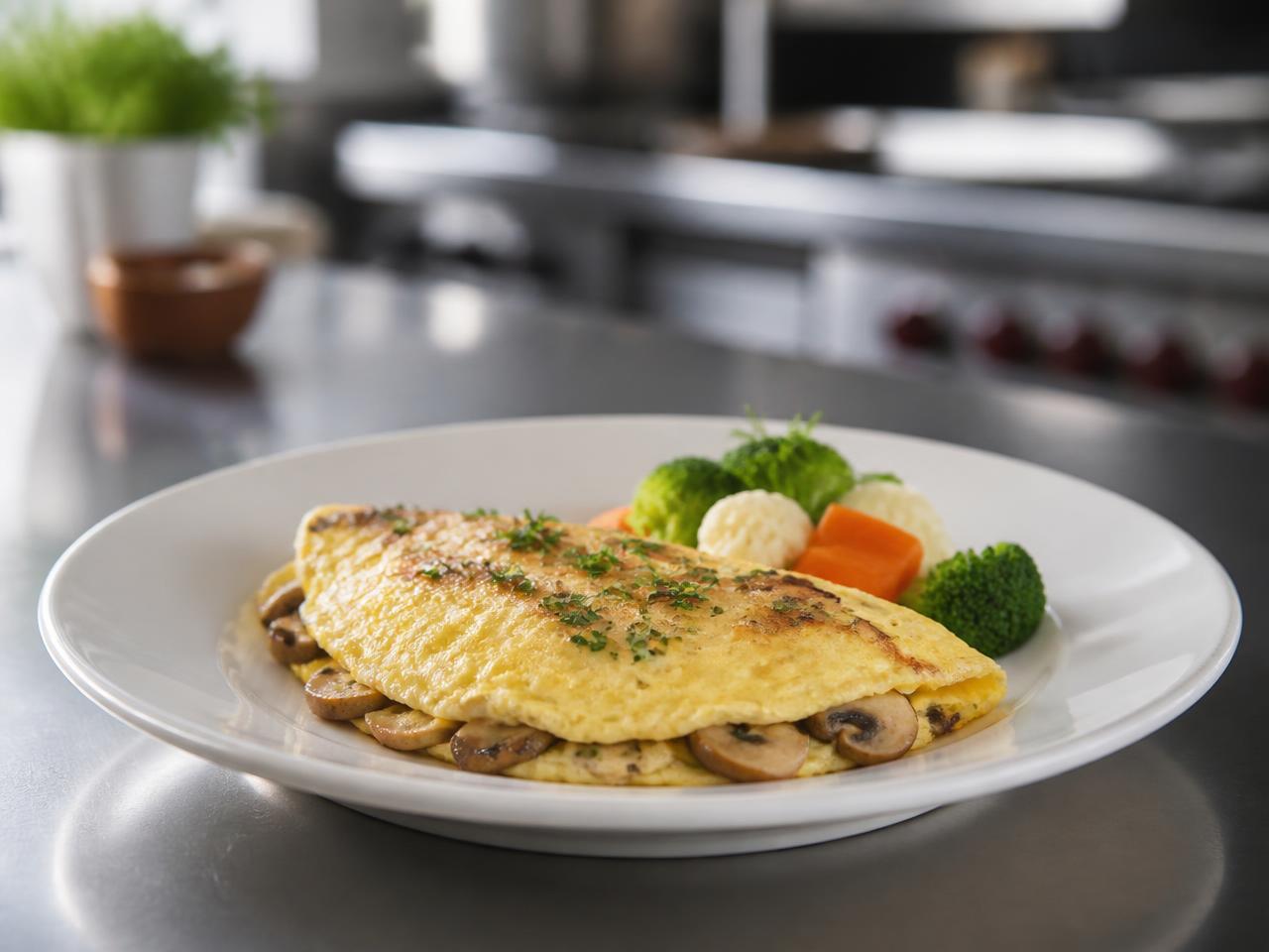 Omelette aux champignons & petits légumes